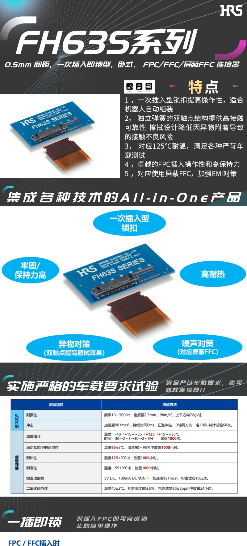 【產(chǎn)品推薦】一插即鎖，2觸點(diǎn)，支持125℃連接器-FH63S系列